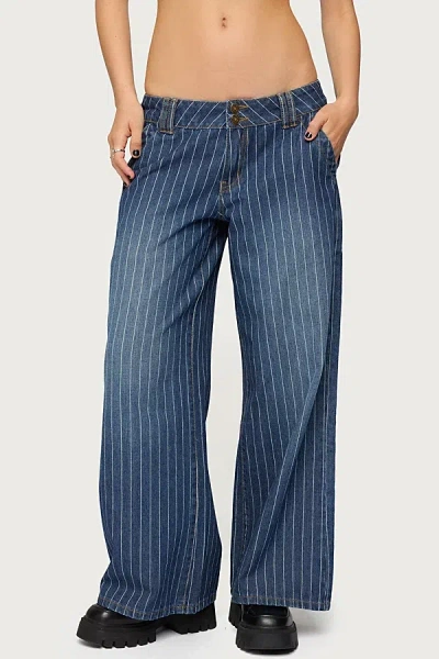 Edikted Cory Stripe Low Rise Wide Leg Jeans In Blue