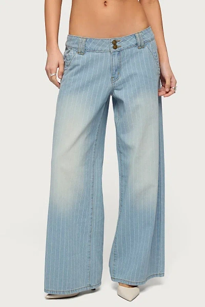 Edikted Petite Cory Striped Low Rise Jeans In Light/blue, Women's At Urban Outfitters