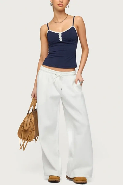 Edikted Petite Kamari Low Rise Wide Sweatpants In White, Women's At Urban Outfitters In Neutral