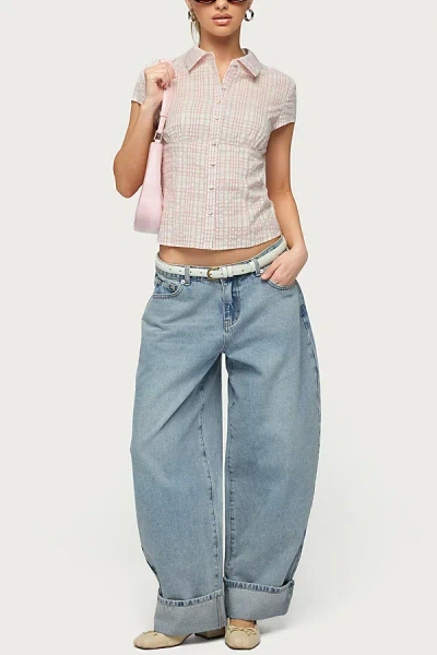 Edikted Petite Kella Low Rise Baggy Jean In Blue/vintage/washed, Women's At Urban Outfitters