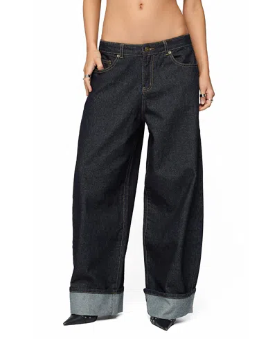 Edikted Petite Kella Low Rise Baggy Jeans In Black