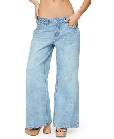 Edikted Petite Low Rise Wide Leg Light Rinse Wash Jeans In Blue