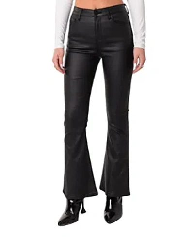 Edikted Petite Luna Faux Leather Flare Jeans In Black