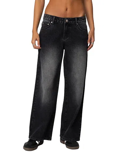 EDIKTED PETITE MAGDA LOW RISE ACID WASH JEANS