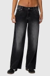 Edikted Petite Magda Low Rise Acid Wash Jeans In Black/washed, Women's At Urban Outfitters