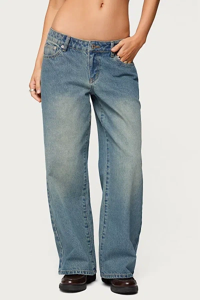 Edikted Petite Magda Low Rise Jeans In Gray Wash In Blue