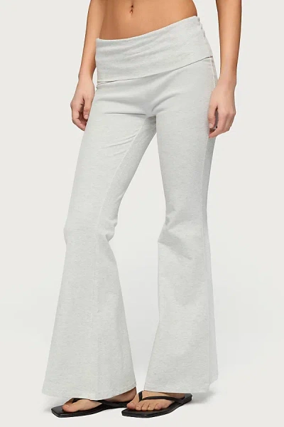 Edikted Petite Naomi Foldover Flared Leggings Pant In Gray/melange, Women's At Urban Outfitters In Green