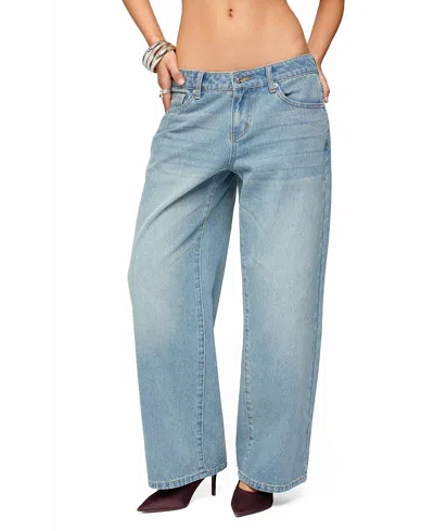Edikted Petite Raelynn Light Rinse Wash Low Rise Baggy Jeans In Blue