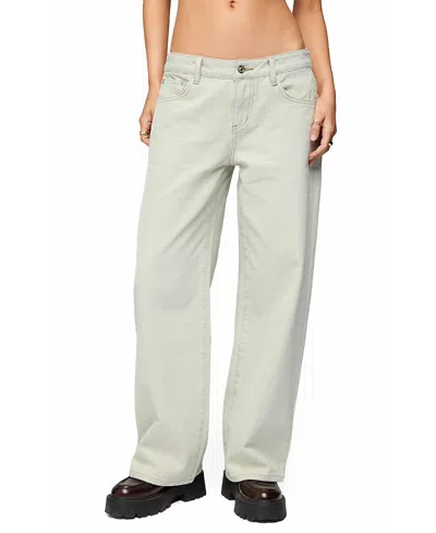 Edikted Petite Raelynn Light Rinse Wash Low Rise Baggy Jeans In White