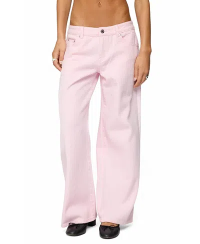 Edikted Petite Roman Low Rise Slouchy Colored Wash Jeans In Pink