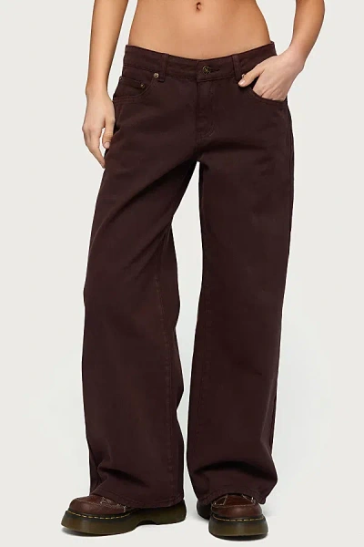 Edikted Petite Roman Low Rise Slouchy Jeans In Brown, Women's At Urban Outfitters In Burgundy