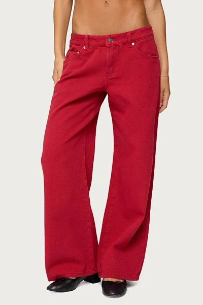 Edikted Petite Roman Low Rise Slouchy Jeans In Burgundy, Women's At Urban Outfitters In Red