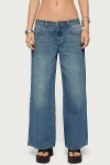 Edikted Petite Vyxen Vintage Washed Low Rise Medium Rinse Wash Jeans