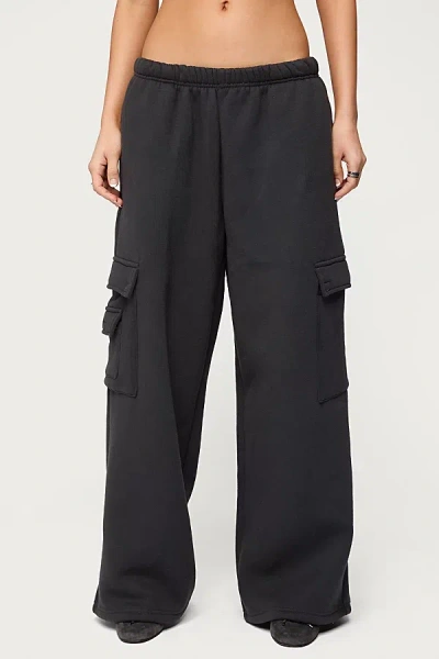 Edikted Petite Wide Leg Cargo Sweatpants In Dark/gray, Women's At Urban Outfitters In Blue