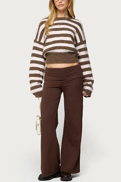 Edikted Petite Wide Leg Fold Over Pants In Brown, Women's At Urban Outfitters