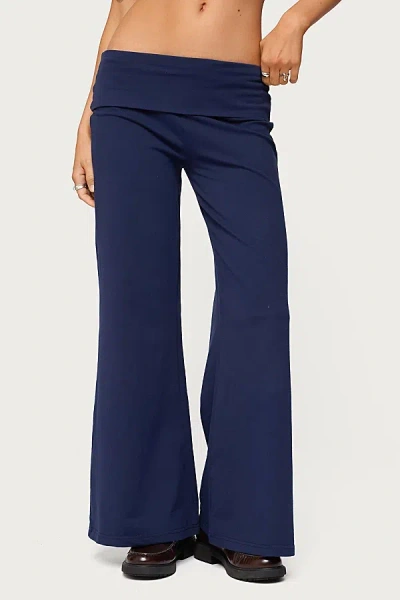 Edikted Petite Wide Leg Fold Over Pants In Navy, Women's At Urban Outfitters In Blue