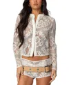 Edikted Peyson Sheer Lace Button-up Shirt In Cream