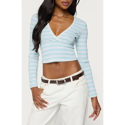 Edikted Phoebey Striped V-neck Top In Blue