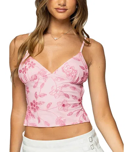 Edikted Pia Sequin Flower Open Back Camisole