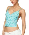 Edikted Pia Sequin Floral Backless Top In Blue