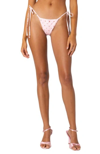 Edikted Picnic Gingham Side Tie Bikini Bottoms In Pink