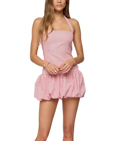Edikted Pinstripe Bubble Skirt Mini Dress In Purple