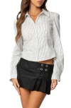 Edikted Pinstripe Fitted Poplin Button-up Shirt In Black-and-white