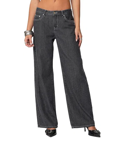 Edikted Pinstripe Low Rise Jeans In Black