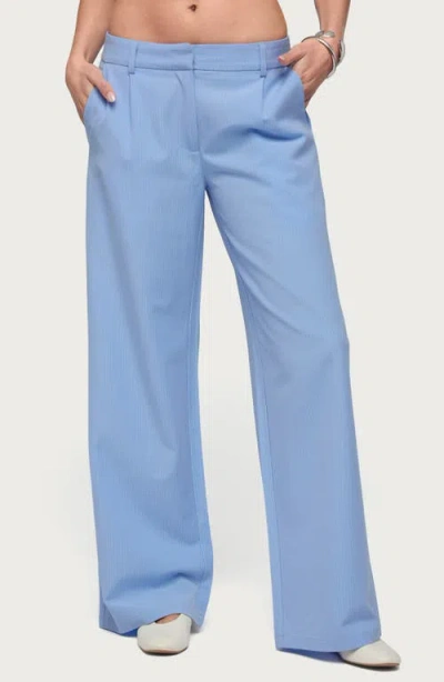 Edikted Pinstripe Low Rise Straight Leg Pants In Blue