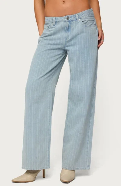 Edikted Pinstripe Low Rise Wide Leg Jeans In Blue