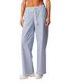 Edikted Stripe Wide Leg Drawstring Cotton Pants In Blue