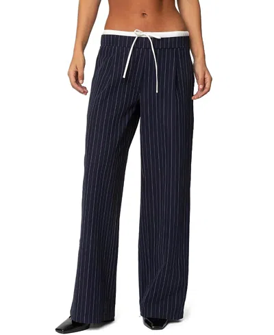 EDIKTED PINSTRIPE PEEKABOO DRAWSTRING PANTS