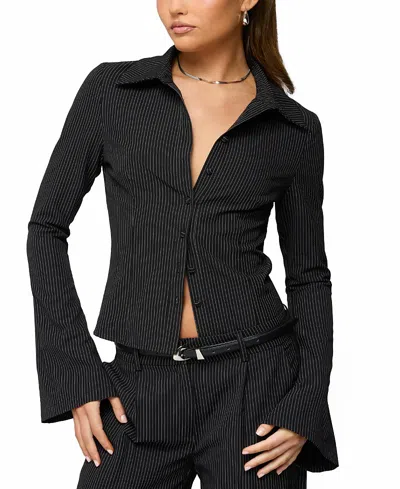 Edikted Pinstripe Tailored Button Up Shirt In Multi