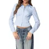 Edikted Pinstripe Tailored Cotton Poplin Button-up Shirt In Light-blue