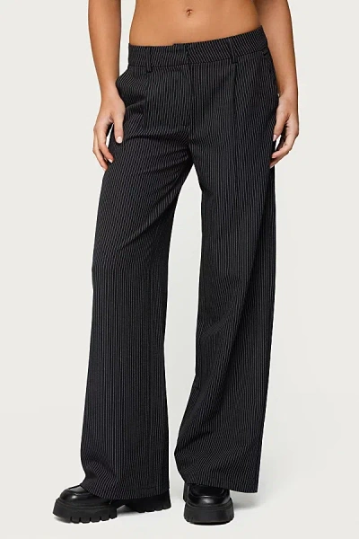 Edikted Pinstripe Tailored Straight Leg Pants In Black, Women's At Urban Outfitters