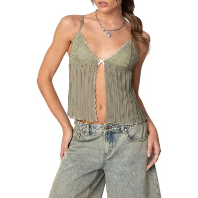 Edikted Pintuck Lace Camisole In Olive