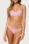 Edikted Pip Stripe Ruffle Underwire Bikini Top In Pink
