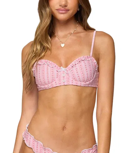 EDIKTED PIP STRIPED RUFFLE CUPPED BIKINI TOP