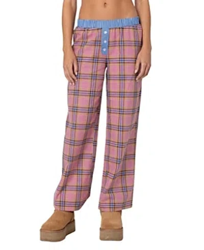 Edikted Plaid & Stripe Pants In Pink