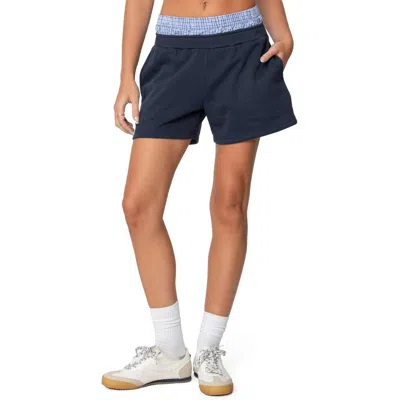 Edikted Plaid Boxer Detail Shorts In Navy