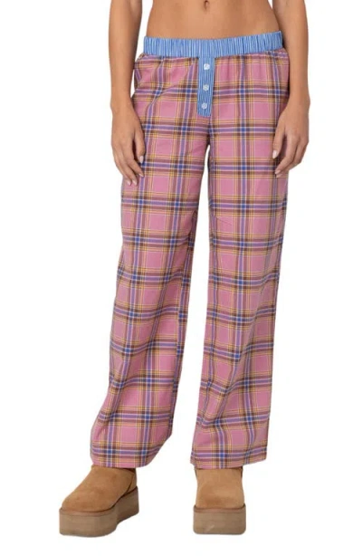 Edikted Plaid & Stripe Pants In Pink