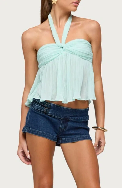 Edikted Pleated Chiffon Babydoll Halter Tank In Green