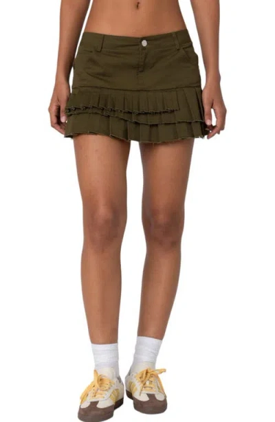 Edikted Pleated Cotton Miniskirt In Olive