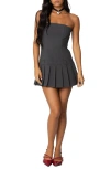 Edikted Pleated Drop Waist Minidress In Dark-gray