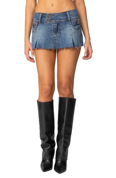Edikted Pleated Hem Denim Miniskort In Blue