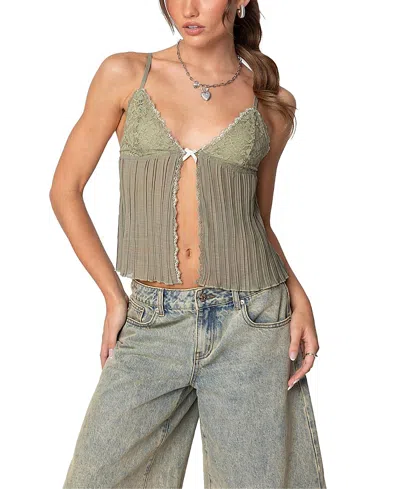 EDIKTED PLEATED LACEY SPLIT FRONT TANK TOP