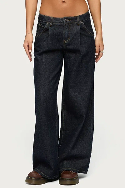 Edikted Pleated Low Rise Wide Leg Jean In Dark/blue/washed, Women's At Urban Outfitters