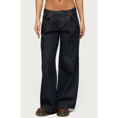 Edikted Pleated Low Rise Wide Leg Jeans In Blue