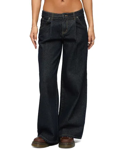 Edikted Pleated Low Rise Wide Leg Jeans In Black