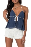 Edikted Pleated Split Front Halter Top In Navy